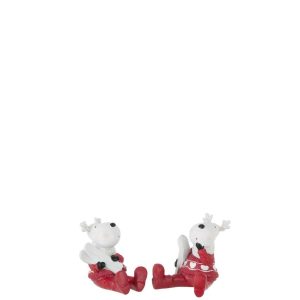 REINDEER SITTING POLY WHITE/RED ASSORTMENT OF 2