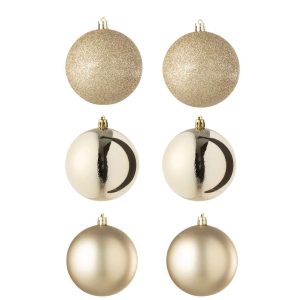 BOX OF 6 CHRISTMAS BAUBLE PLASTIC CHAMPAGNE COLORED