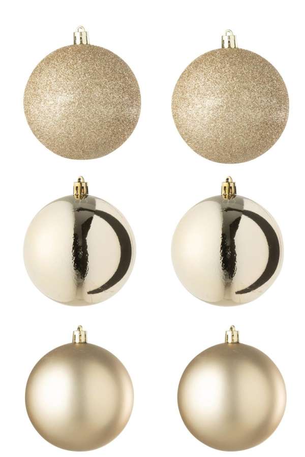 BOX OF 6 CHRISTMAS BAUBLE PLASTIC CHAMPAGNE COLORED
