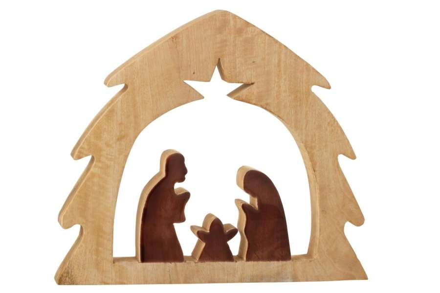 NATIVITY IN TREE MANGO WOOD NATURAL/BROWN LARGE
