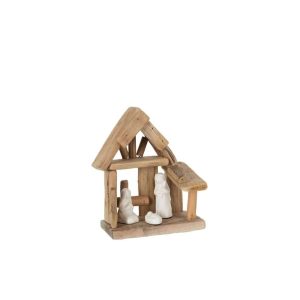 NATIVITY SCENE HOUSE WOOD/CERAMIC NATURAL/WHITE
