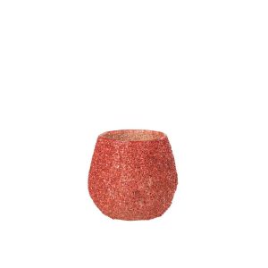 TEALIGHT HOLDER GLASS CHRISTMAS RED SMALL