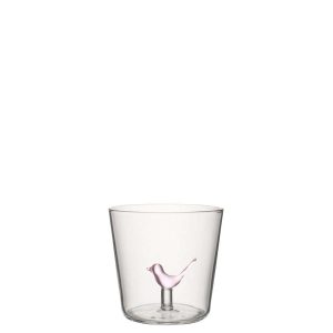 DRINKING GLASS BIRD GLASS LIGHT PINK/TRANSPARENT