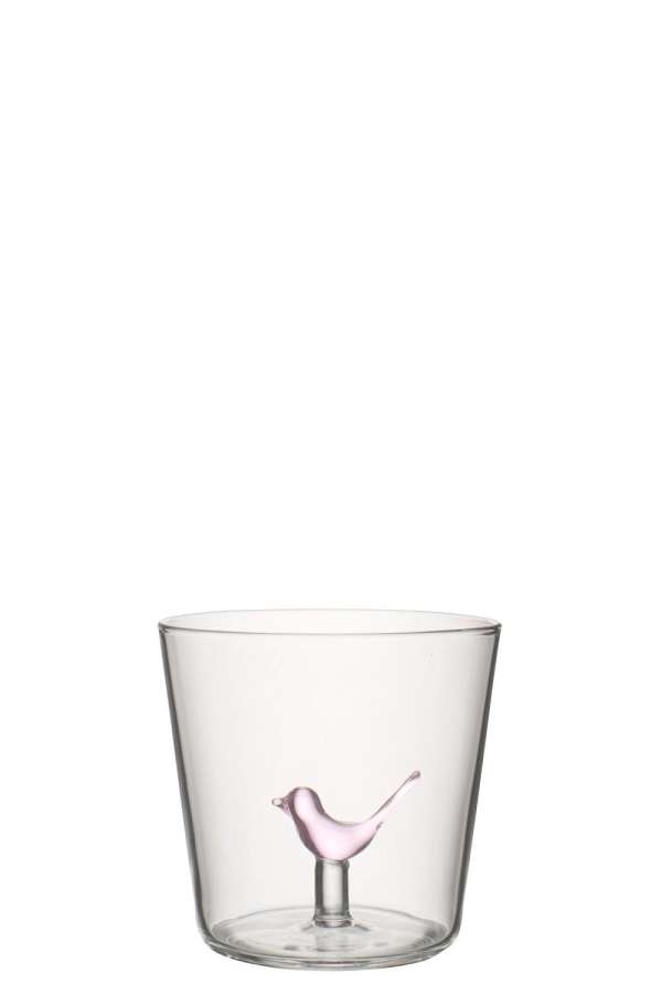 DRINKING GLASS BIRD GLASS LIGHT PINK/TRANSPARENT