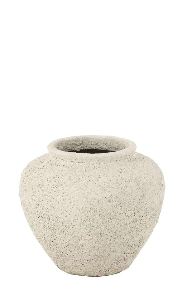 FLOWERPOT ANTIQUE ROUND CEMENT WHITE