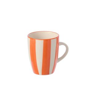 MUG STRIPED STONEWARE ORANGE/WHITE
