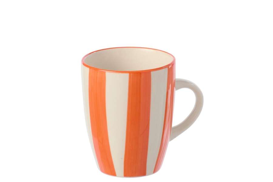 MUG STRIPED STONEWARE ORANGE/WHITE