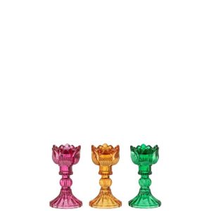 CANDLE HOLDER ROSE GLASS MIX ASSORTMENT OF 3