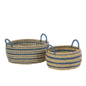 SET OF 2 BASKET STRIPED PAPER NATURAL/BLUE