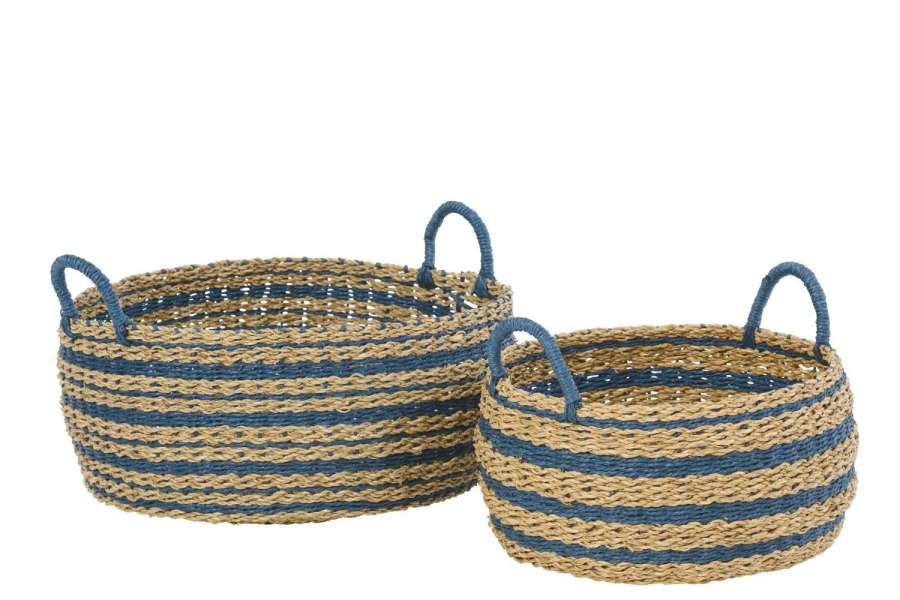 SET OF 2 BASKET STRIPED PAPER NATURAL/BLUE