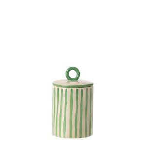 JAR DECORATIVE STRIPED CERAMIC OFF-WHITE/GREEN