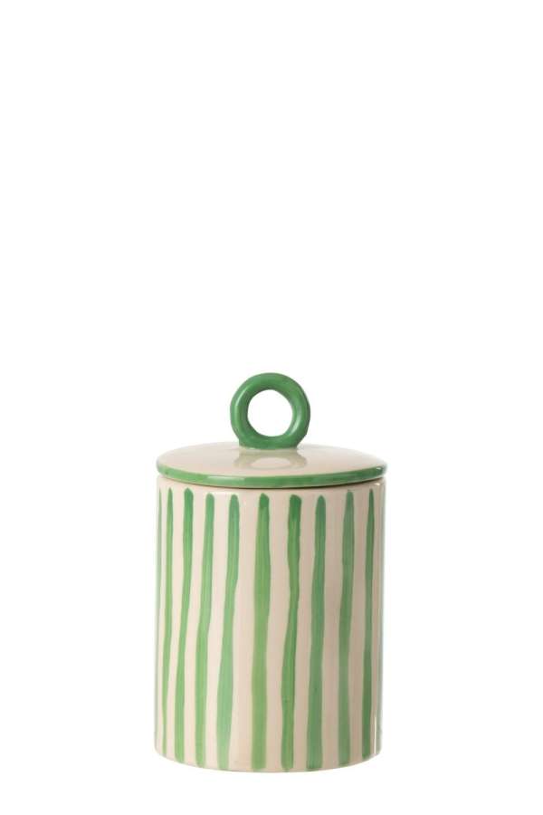 JAR DECORATIVE STRIPED CERAMIC OFF-WHITE/GREEN