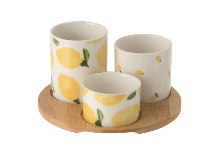 APPETIZER SET LEMON CERAMIC WHITE/YELLOW SMALL