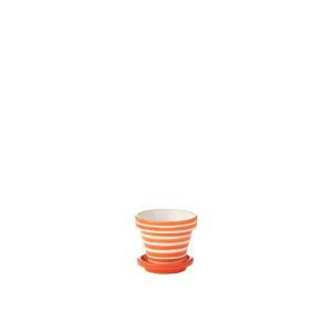 FLOWERPOT+PLATE GRANADA STRIPES HANDMADE/HANDPAINTED CERAMIC ORANGE/WHITE EXTRA SMALL