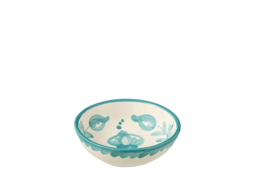 BOWL GRANADA LOW CERAMIC WHITE/AQUA SMALL