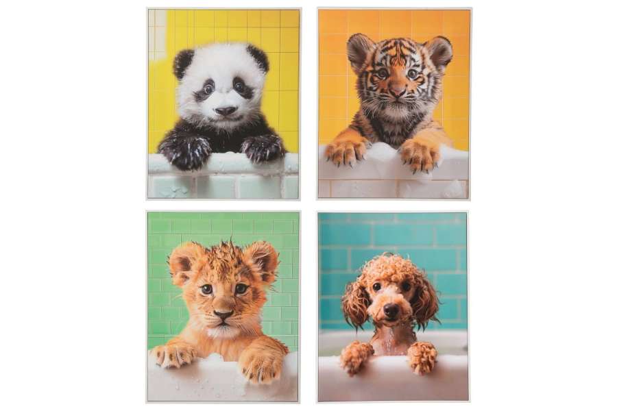 FRAMED PICTURE ANIMALS CANVAS MULTICOLORED ASSORTMENT OF 4
