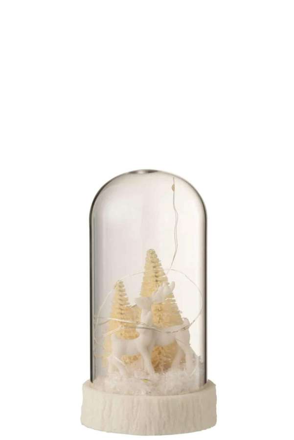 BELL JAR HIGH LED DEER GLASS/RESIN WHITE SMALL