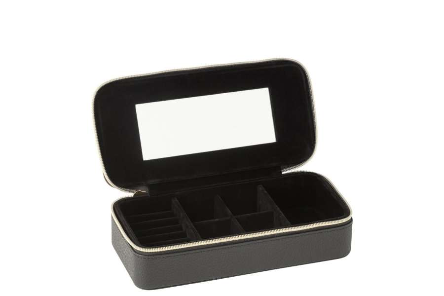 JEWELLERY BOX RECTANGLE+MIRROR ARTIFICIAL LEATHER BLACK