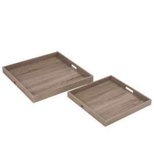 SET 2 TRAY SQUARE WOOD NATURAL