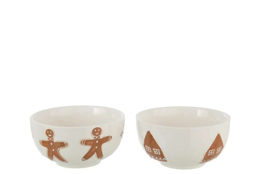 BOWL COOKIE STONEWARE WHITE/CARAMEL ASSORTMENT OF 2