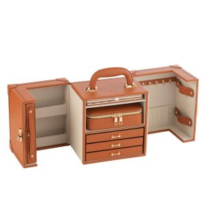 JEWELLERY CASE WITH HANDLE ARTIFICIAL LEATHER COGNAC
