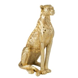 LEOPARD STANDING POLYRESIN GOLD COLORED LARGE