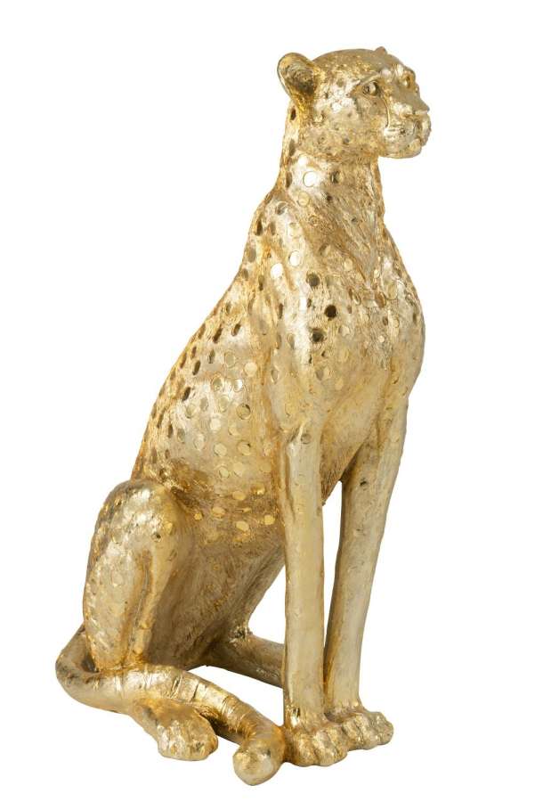 LEOPARD STANDING POLYRESIN GOLD COLORED LARGE