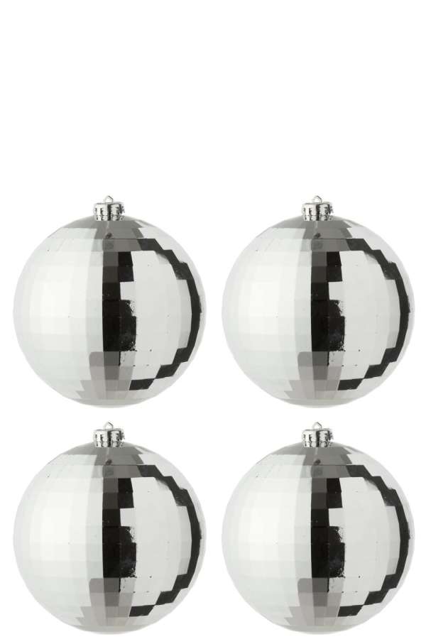 BOX OF 4 CHRISTMAS BAUBLE DISCO PLASTIC SILVER COLORED