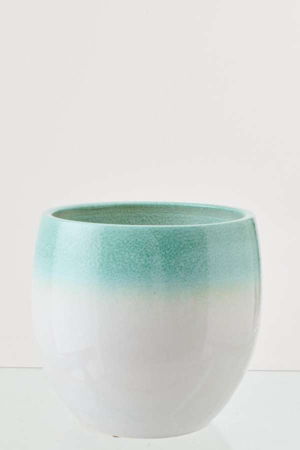 FLOWERPOT CERAMIC MINT GREEN/WHITE
