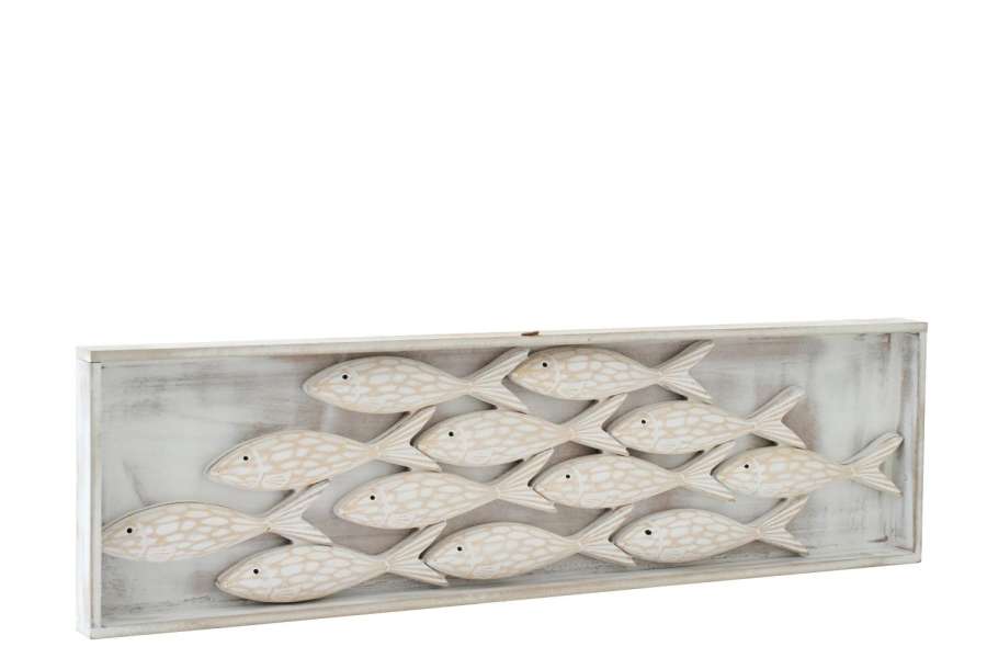 WALL OBJECT FISH WHITEWASH MDF NATURAL