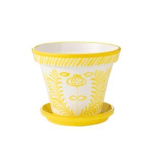 FLOWERPOT+PLATE GRANADA HANDMADE/HANDPAINTED CERAMIC YELLOW/WHITE EXTRA LARGE