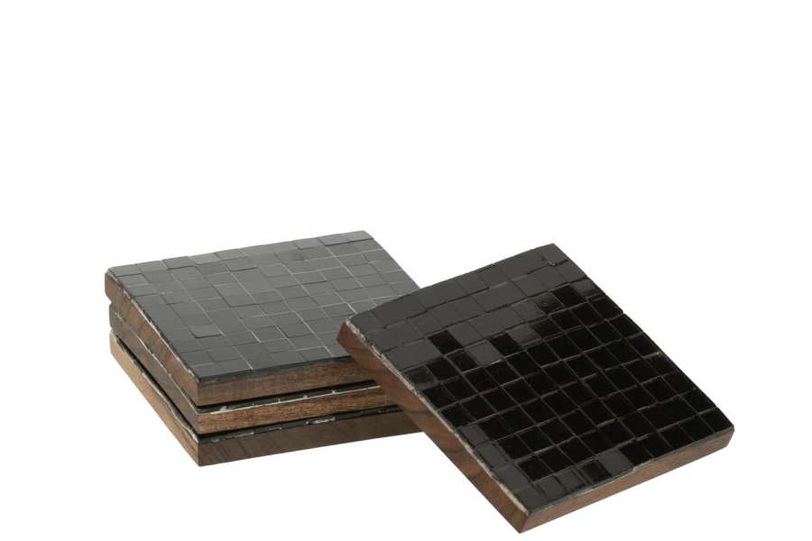 BOX OF 4 COASTER MOSAIC ACACIA WOOD BLACK