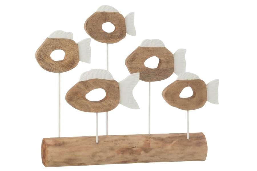 FISH 5 ON STAND MANGO WOOD WHITE/NATURAL