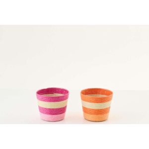 FLOWERPOT STRIPED PAPER PINK/ORANGE EXTRA SMALL ASSORTMENT OF 2