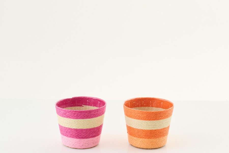 FLOWERPOT STRIPED PAPER PINK/ORANGE EXTRA SMALL ASSORTMENT OF 2