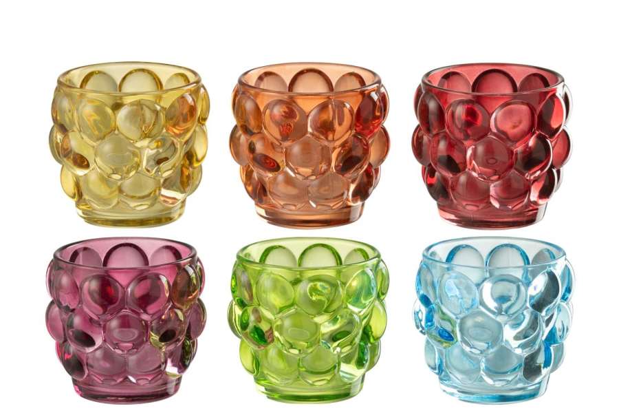 TEALIGHT HOLDER LOPA GLASS MIX ASSORTMENT OF 6