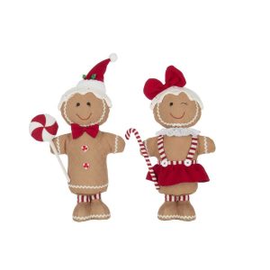 GINGERBREAD BOY/GIRL CANDY POLYESTER CAMEL/CHRISTMAS RED ASSORTMENT OF 2