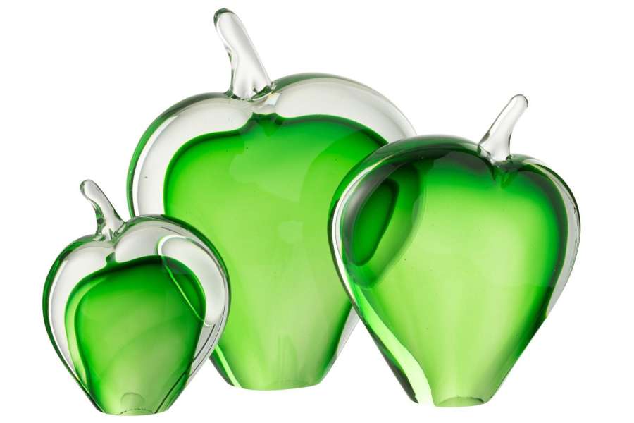 SET OF 3 PAPERWEIGHT MALUM GLASS GREEN/TRANSPARENT