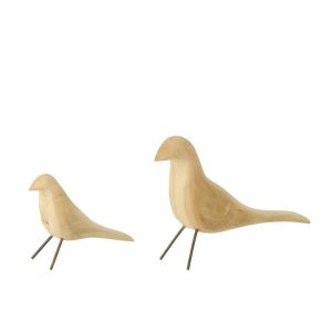 SET OF 2 BIRD STANDING PAULOWNIA WOOD NATURAL/BLACK