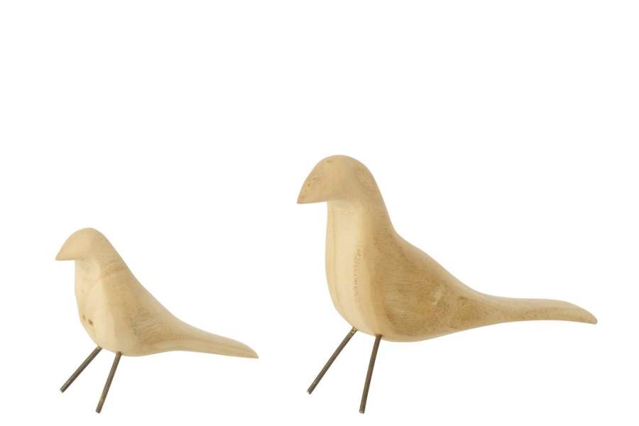 SET OF 2 BIRD STANDING PAULOWNIA WOOD NATURAL/BLACK