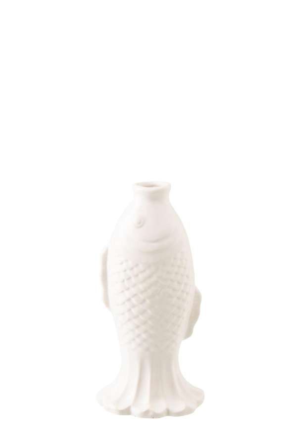 VASE SOLIFLORE FISH LONG STONEWARE WHITE
