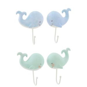 COAT RACK WHALE POLYRESIN LIGHT BLUE/LIGHT GREEN ASSORTMENT OF 4