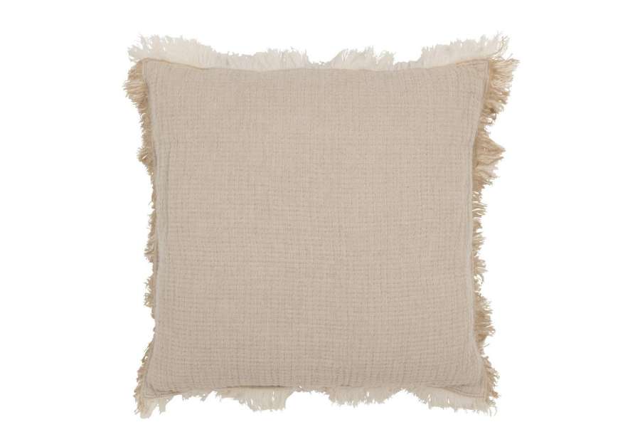 CUSHION FRINGES COTTON MUSLIN DARK BEIGE