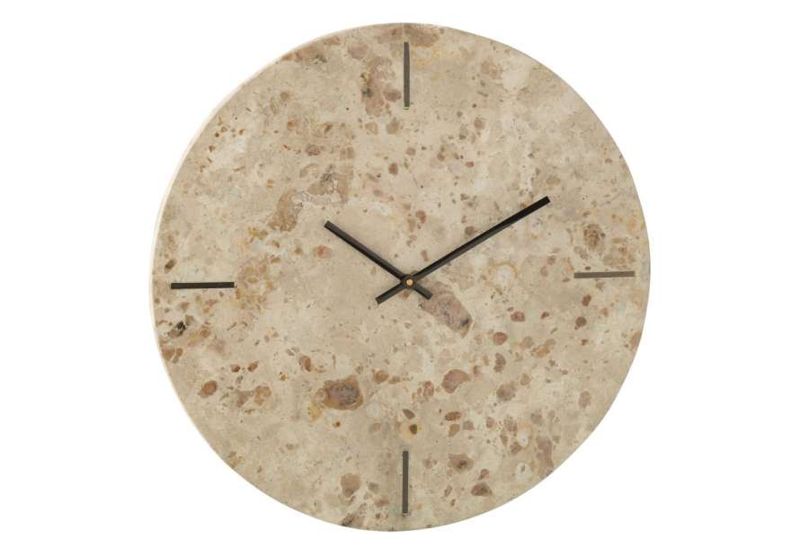 WALL CLOCK ROUND MARBLE BEIGE/BLACK