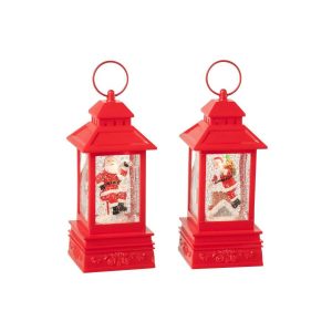 WATER GLOBE LANTERN SANTA CLAUS PLASTIC CHRISTMAS RED ASSORTMENT OF 2