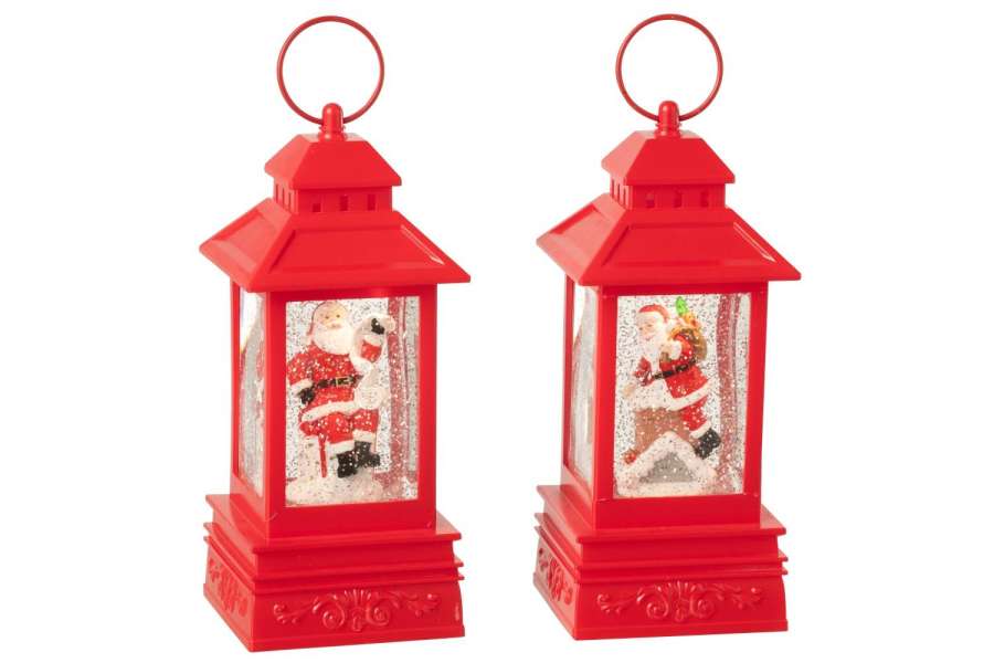 WATER GLOBE LANTERN SANTA CLAUS PLASTIC CHRISTMAS RED ASSORTMENT OF 2