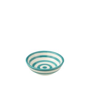 BOWL GRANADA STRIPES LOW CERAMIC WHITE/AQUA SMALL