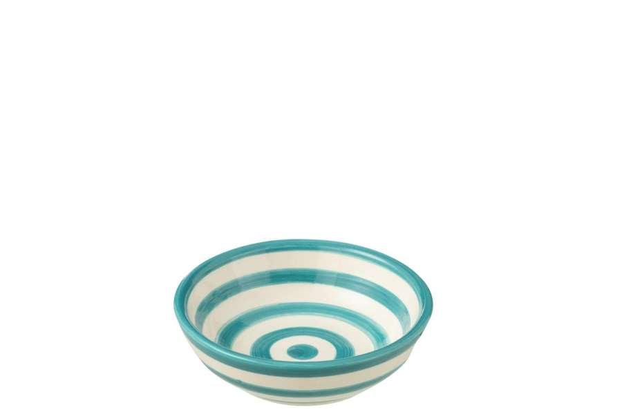 BOWL GRANADA STRIPES LOW CERAMIC WHITE/AQUA SMALL