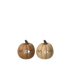 CANDLE HOLDER PUMPKIN WELCOME CLAY CARAMEL LARGE ASSORTMENT OF 2