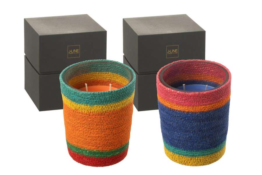 SCENTED CANDLE BASKET BLUE WAX MEDIUM-55 HOURS ASSORTMENT OF 2